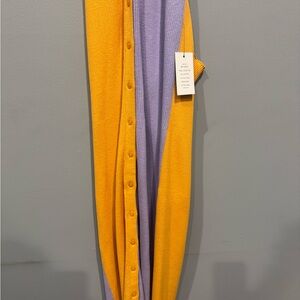 Eloquii Yellow and Lavender Ribbed Button Cardigan